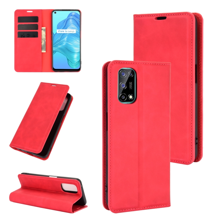 

For OPPO Realme V5/K7X/Realme Q2/Realme 7 5G Retro-skin Business Magnetic Suction Leather Case with Holder & Card Slots & Wallet(Red)