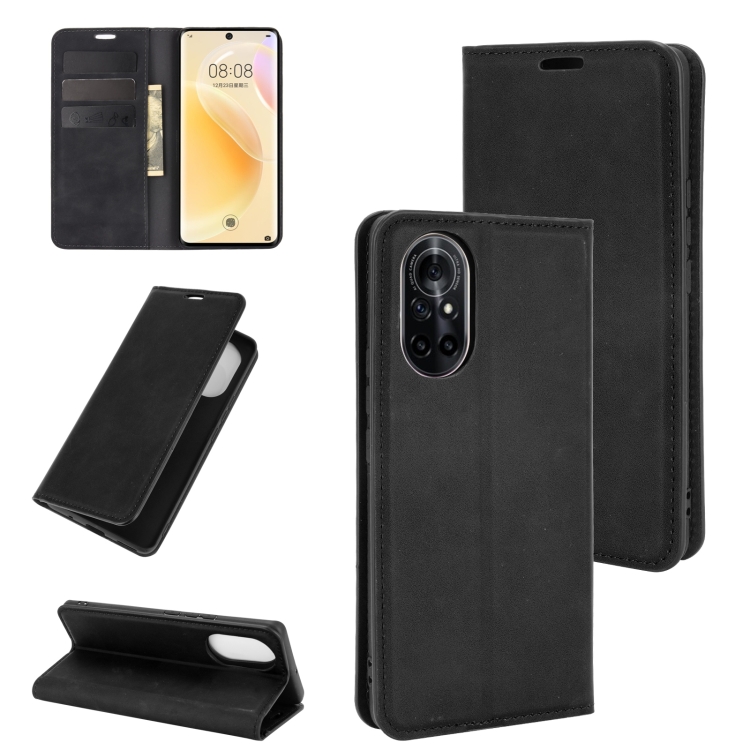 

For Huawei nova 8 5G Retro-skin Business Magnetic Suction Leather Case with Holder & Card Slots & Wallet(Black)