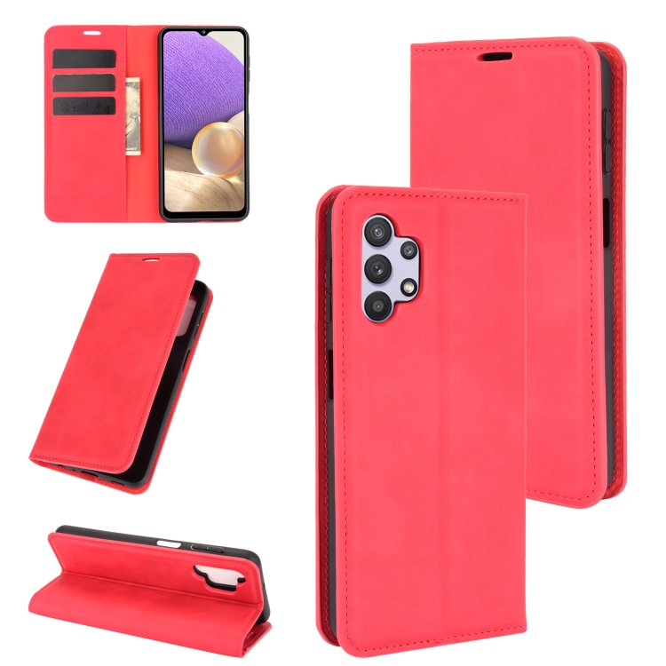 

For Samsung Galaxy A32 5G Retro-skin Business Magnetic Suction Leather Case with Holder & Card Slots & Wallet(Red)
