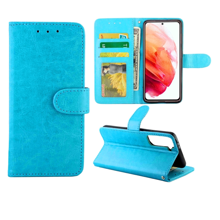 

For Samsung Galaxy S21 5G Crazy Horse Texture Leather Horizontal Flip Protective Case with Holder & Card Slots & Wallet & Photo Frame(Baby Blue)