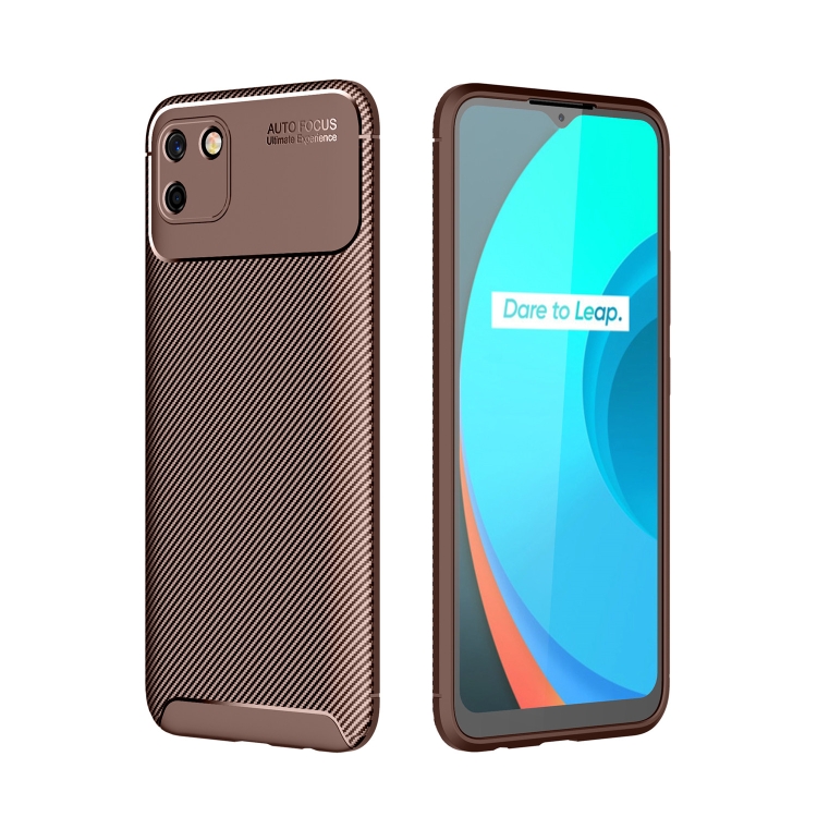 

For OPPO Realme C20 Carbon Fiber Texture Shockproof TPU Case(Brown)
