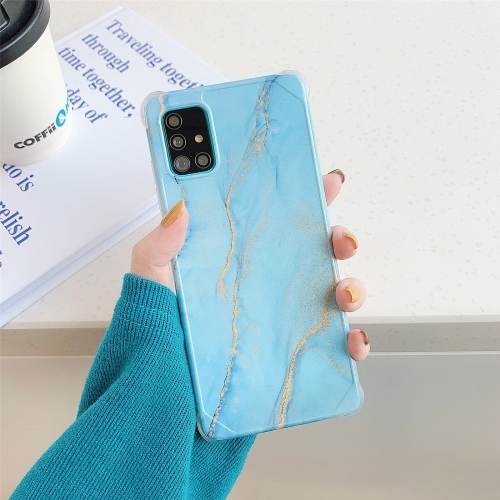 

Four Corners Anti-Shattering Flow Gold Marble IMD Phone Back Cover Case For Samsung Galaxy S20 FE/S20 lite(Sky Blue DL8)