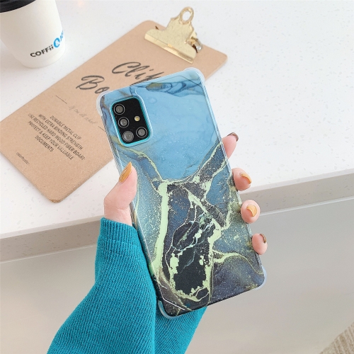 

Four Corners Anti-Shattering Flow Gold Marble IMD Phone Back Cover Case For Samsung Galaxy A71(4G)(Black LD1)