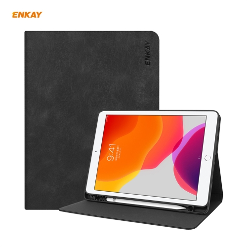 

ENKAY ENK-8023 Cow Texture PU Leather + TPU Smart Case with Pen Slot for iPad 10.2 (2020 / 2019)(Black)