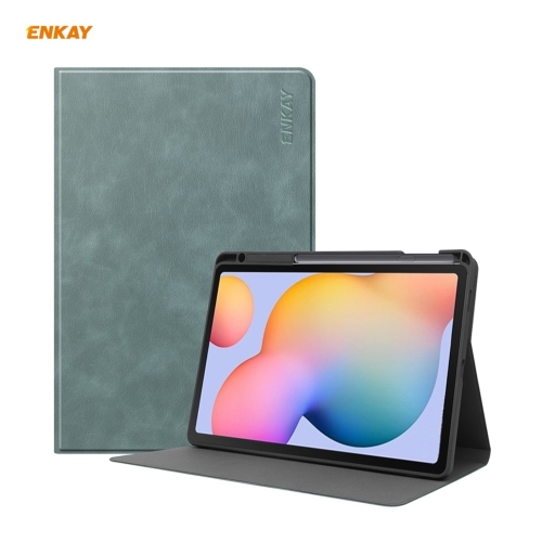 

ENKAY ENK-8025 Cow Texture PU Leather + TPU Smart Case with Pen Slot for Samsung Galaxy Tab S6 Lite P610 / P615(Green)
