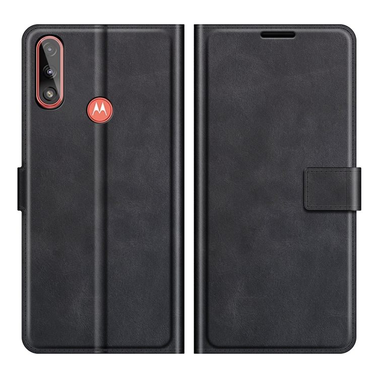 

Retro Calf Pattern Buckle Card Wallet Left and Right Flip Phone Holster with Bracket Function For Motorola E7 Power(Black)
