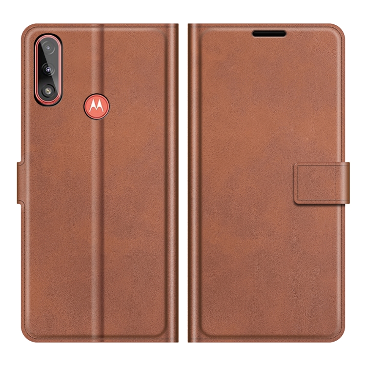 

Retro Calf Pattern Buckle Card Wallet Left and Right Flip Phone Holster with Bracket Function For Motorola E7 Power(Light Brown)