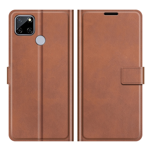 

Retro Calf Pattern Buckle Card Wallet Left and Right Flip Phone Holster with Bracket Function For OPPO Realme C12(Light Brown)