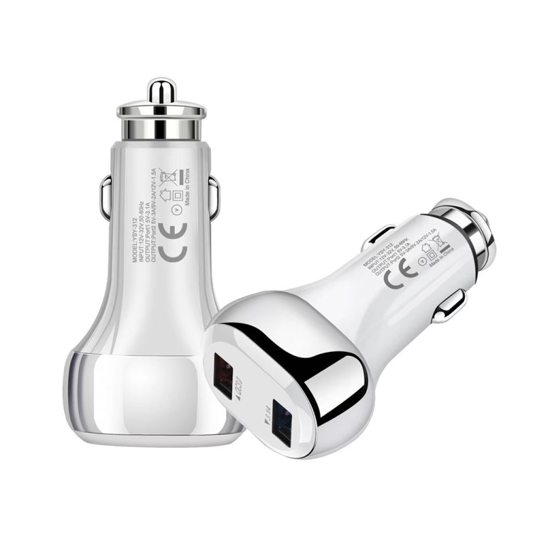 

YSY-312 18W Portable QC3.0 Dual USB Mobile Phones and Tablet PCs Universal Car Charger(White)