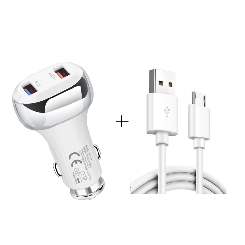 

YSY-312 2 in 1 18W Portable QC3.0 Dual USB Car Charger + 1m 3A USB to Micro USB Data Cable Set(White)