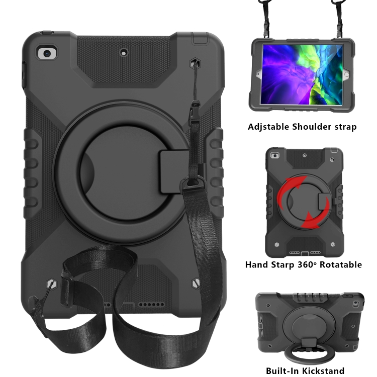 

PC + Silicone Shockproof Combination Case with 360 Degree Rotating Holder & Handle & Shoulder Strap For iPad 10.2 2021 / 2020 / 2019(Black)