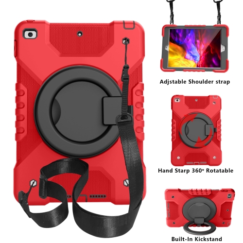 

PC + Silicone Shockproof Combination Case with 360 Degree Rotating Holder & Handle & Shoulder Strap For iPad 10.2 (2020 / 2019)(Red+Black)