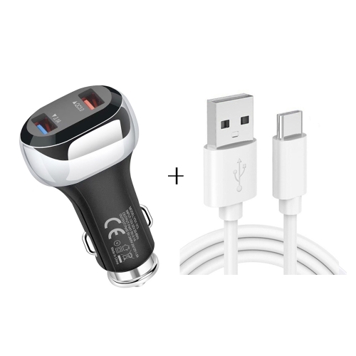 

YSY-312 2 in 1 18W Portable QC3.0 Dual USB Car Charger + 1m 3A USB to USB-C / Type-C Data Cable Set(Black)