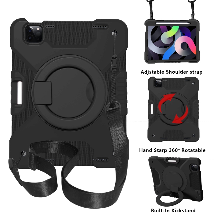 

PC + Silicone Shockproof Combination Case with 360 Degree Rotating Holder & Handle & Shoulder Strap & Pen Slot For iPad Air 2020 10.9(Black)