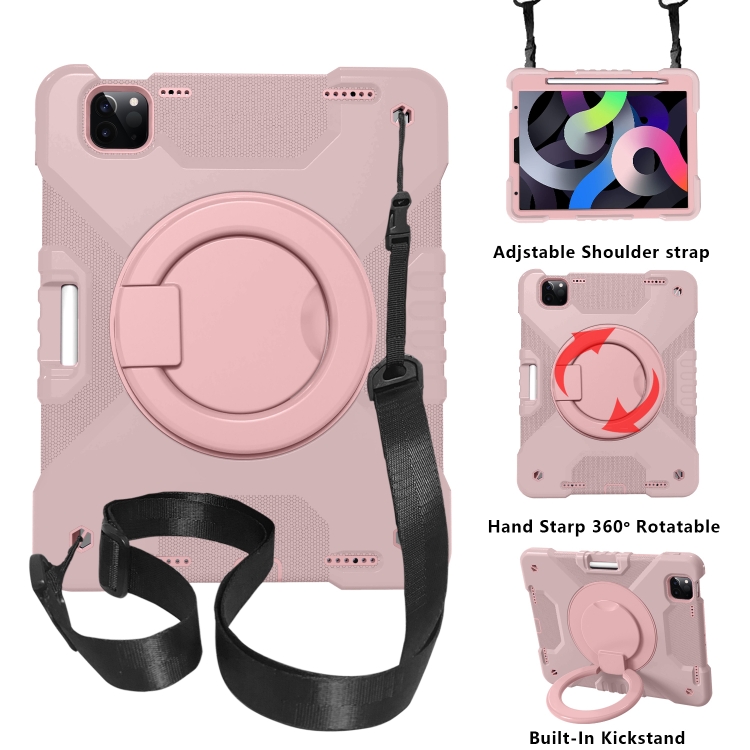 

PC + Silicone Shockproof Combination Case with 360 Degree Rotating Holder & Handle & Shoulder Strap & Pen Slot For iPad Air 2020 10.9(Rose Gold)