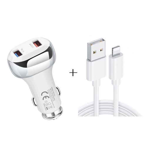 

YSY-312 2 in 1 18W Portable QC3.0 Dual USB Car Charger + 1m 3A USB to 8 Pin Data Cable Set(White)