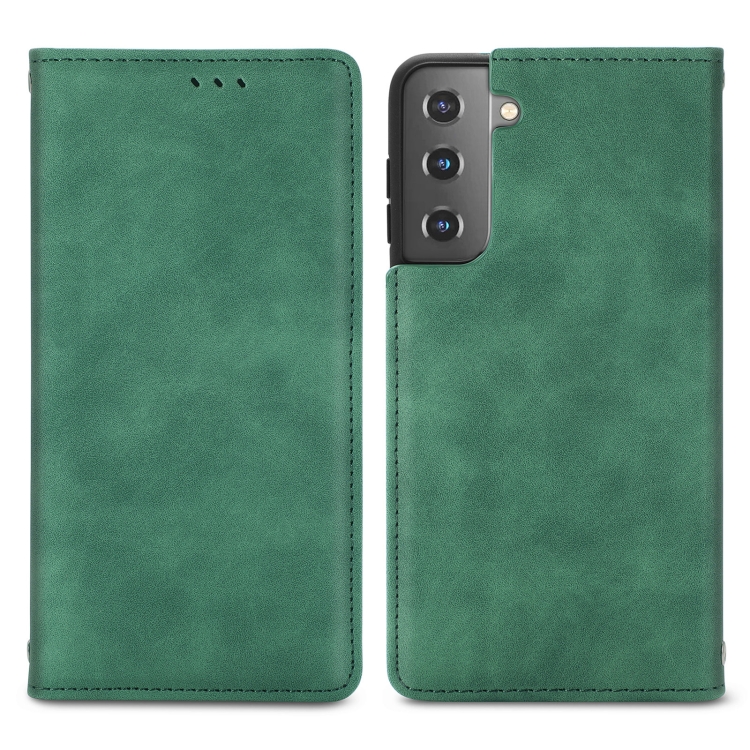 

For Samsung Galaxy S21 Retro Skin Feel Business Magnetic Horizontal Flip Leather Case with Holder & Card Slots & Wallet & Photo Frame(Green)