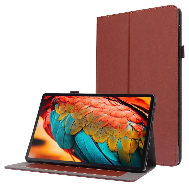 

For Lenovo Tab P11 PU Leather Two Fold Bracket Style Flat Anti Falling Cover Protective Shell With Business Card Holder(Brown)