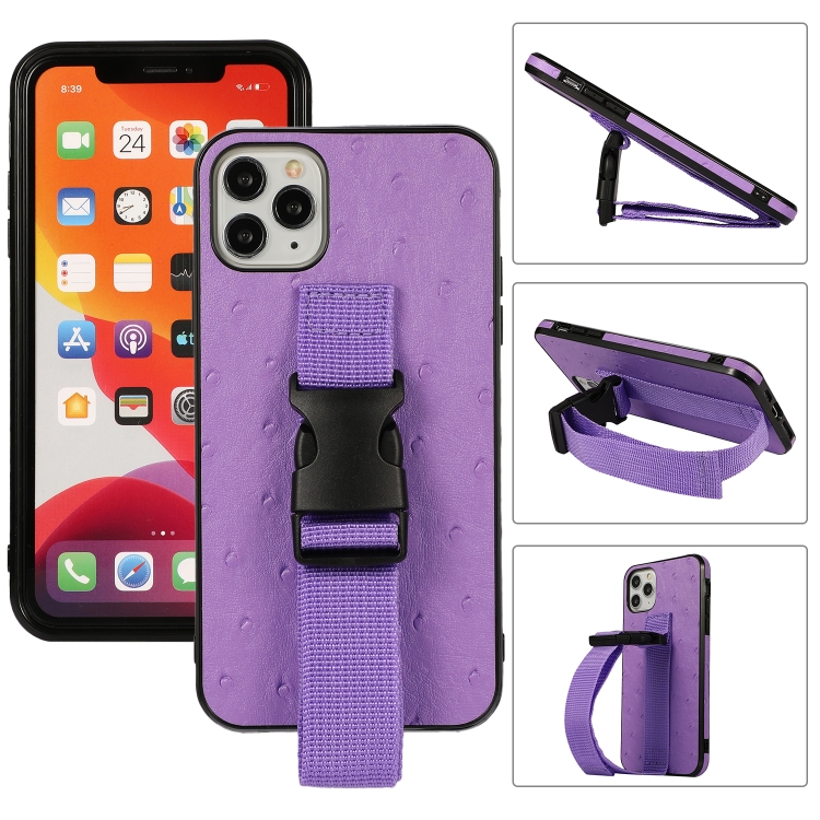 

Sport Armband PC + PU Leather Back Cover Case with Strap & Holder Function For iPhone 12 Pro Max(Purple)