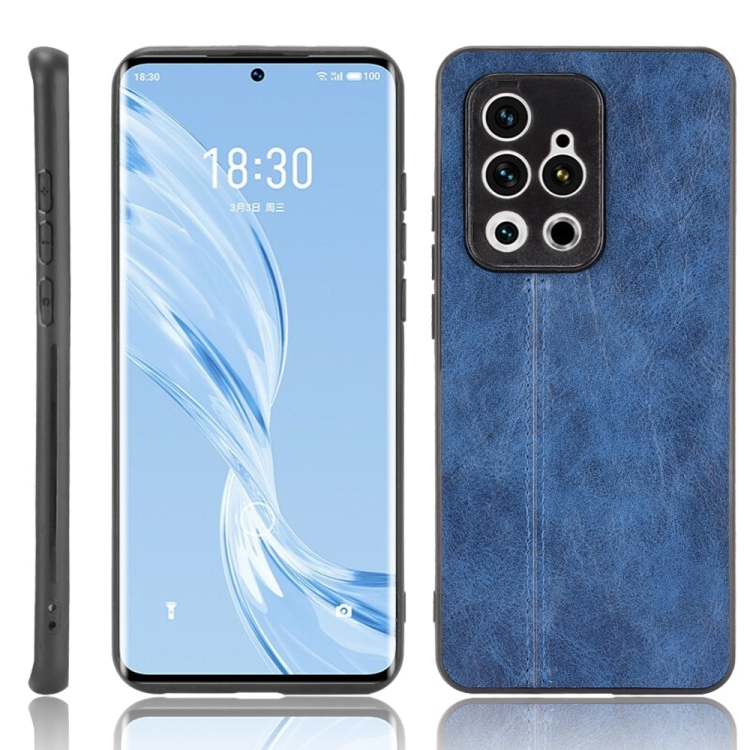

For Meizu 18 Pro Shockproof Sewing Cow Pattern Skin PC + PU + TPU Case(Blue)