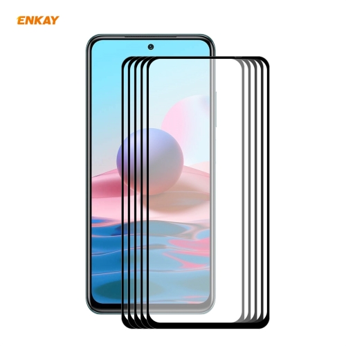 

For Redmi Note 10 / Note 10S 5 PCS ENKAY Hat-Prince Full Glue 0.26mm 9H 2.5D Tempered Glass Full Coverage Film