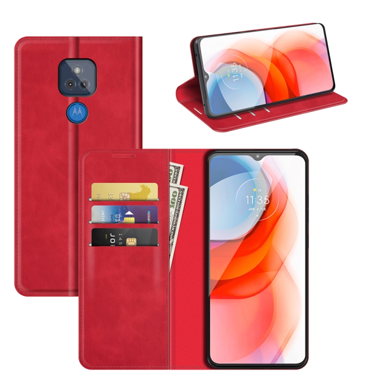 

For Motorola Moto G Play 2021 Retro-skin Business Magnetic Suction Leather Case with Holder & Card Slots & Wallet(Red)