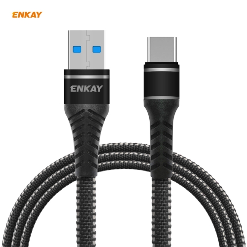 

ENKAY Hat-Prince ENK-CB107 USB to USB Type-C Two-color Nylon Braided Fast Charging Data Cable, Length: 1m(Black)