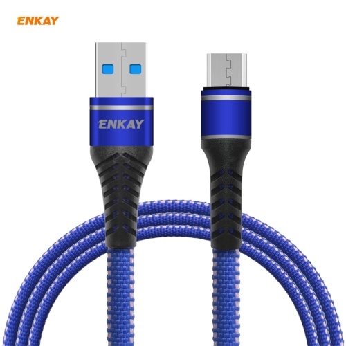 

ENKAY Hat-Prince ENK-CB307 USB to Micro USB Two-color Nylon Braided Luminous Fast Charging Data Cable, Length: 1m(Blue)