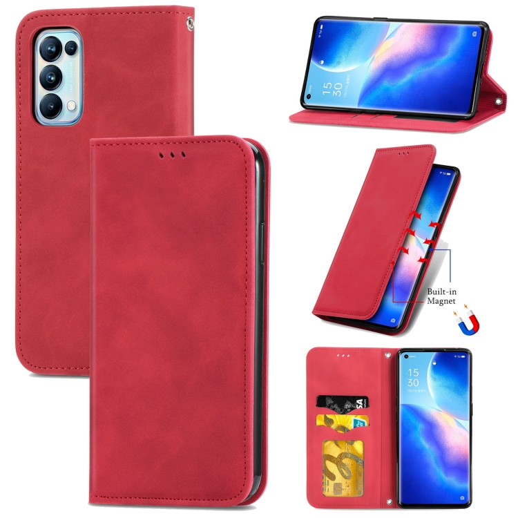 

For OPPO Reno5 Pro 5G Retro Skin Feel Business Magnetic Horizontal Flip Leather Case with Holder & Card Slots & Wallet & Photo Frame(Red)