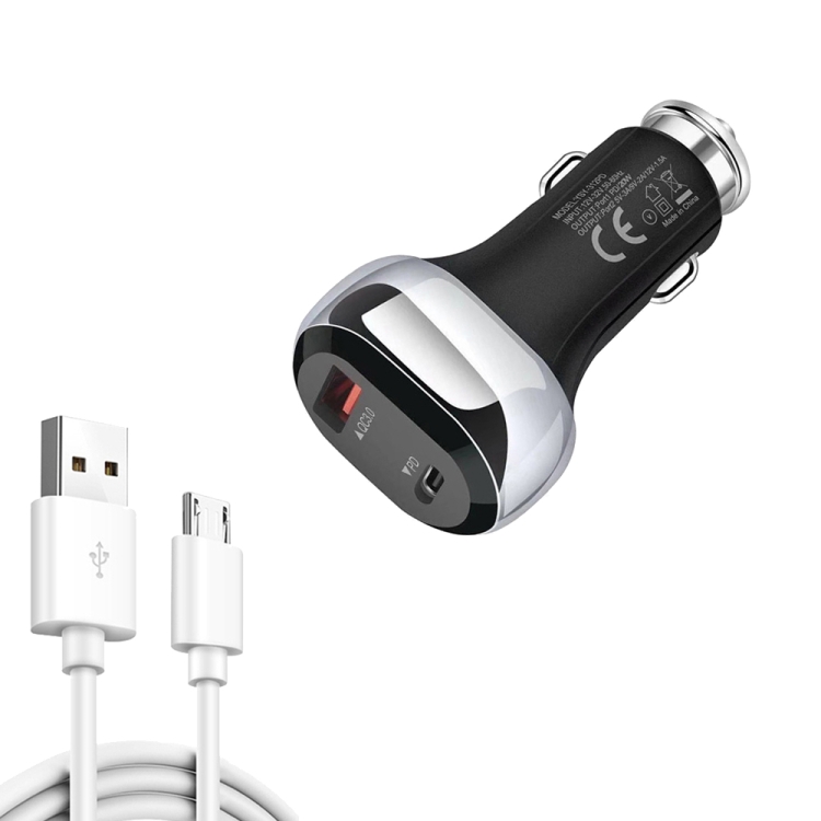 

YSY-312PD QC3.0 18W USB + PD 20W USB-C / Type-C Car Charger with USB to Micro USB Data Cable(Black)