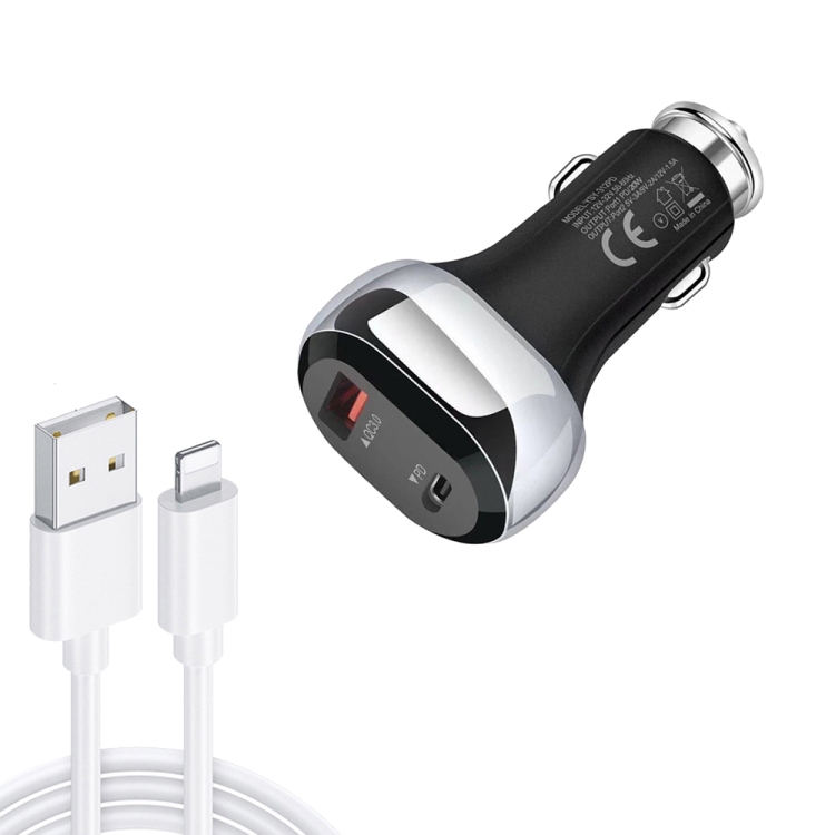 

YSY-312PD QC3.0 18W USB + PD 20W USB-C / Type-C Car Charger with USB to 8 Pin Data Cable(Black)