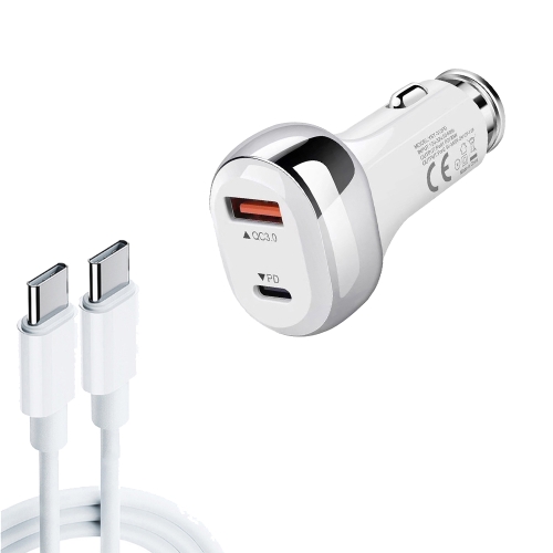 

YSY-312PD QC3.0 18W USB + PD 20W USB-C / Type-C Car Charger with Type-C to Type-C Data Cable(White)