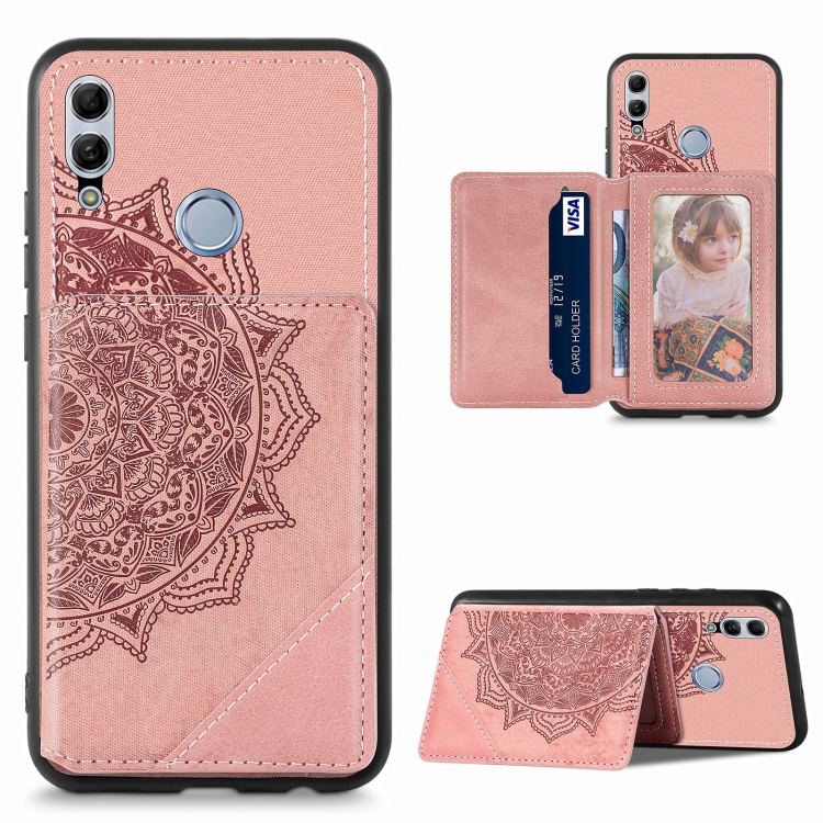

For Huawei Honor 10 Lite Mandala Embossed Magnetic Cloth PU+TPU+PC Case with Holder & Card Slots & Wallet & Photo Frame(Rose Gold)