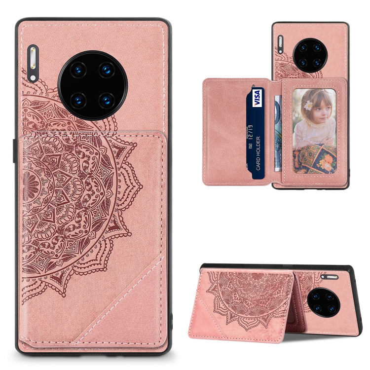 

For Huawei Mate 30 Pro Mandala Embossed Magnetic Cloth PU+TPU+PC Case with Holder & Card Slots & Wallet & Photo Frame(Rose Gold)