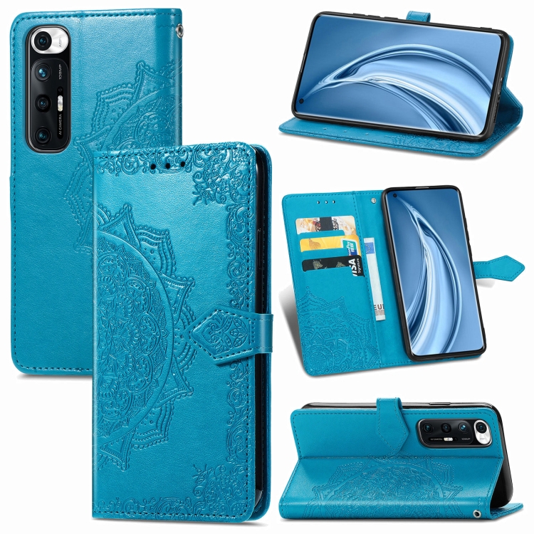 

For Xiaomi Mi 10S Mandala Flower Embossed Horizontal Flip Leather Case with Bracket / Card Slot / Wallet / Lanyard(Blue)
