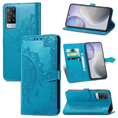 

For vivo X60 Mandala Flower Embossed Horizontal Flip Leather Case with Bracket / Card Slot / Wallet / Lanyard(Blue)