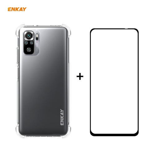 

For Redmi Note 10 4G / Note 10S Hat-Prince ENKAY Clear TPU Shockproof Case Soft Anti-slip Cover + 0.26mm 9H 2.5D Full Glue Full Coverage Tempered Glass Protector Film