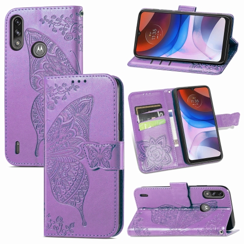 

For Motorola Moto E7 Power Butterfly Love Flower Embossed Horizontal Flip Leather Case with Bracket & Card Slot & Wallet & Lanyard(Light Purple)