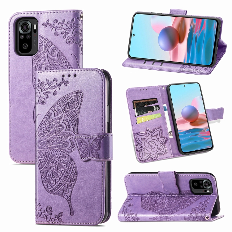 

For Xiaomi Redmi Note 10 4G Butterfly Love Flower Embossed Horizontal Flip Leather Case with Bracket & Card Slot & Wallet & Lanyard(Light Purple)