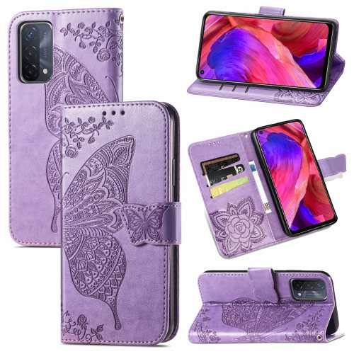 

For OPPO A93 Butterfly Love Flower Embossed Horizontal Flip Leather Case with Bracket & Card Slot & Wallet & Lanyard(Light Purple)