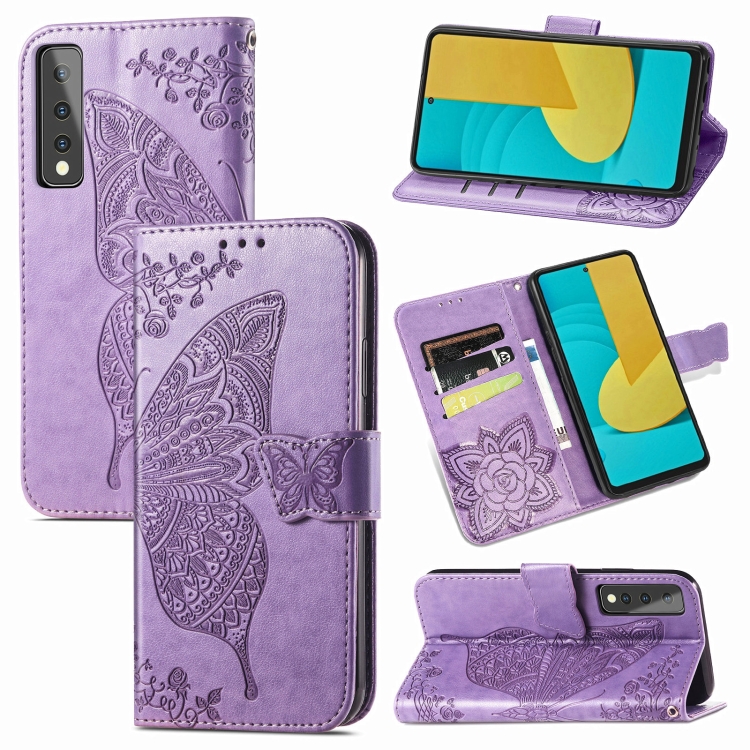 

For LG Stylo 7 Butterfly Love Flower Embossed Horizontal Flip Leather Case with Bracket & Card Slot & Wallet & Lanyard(Light Purple)