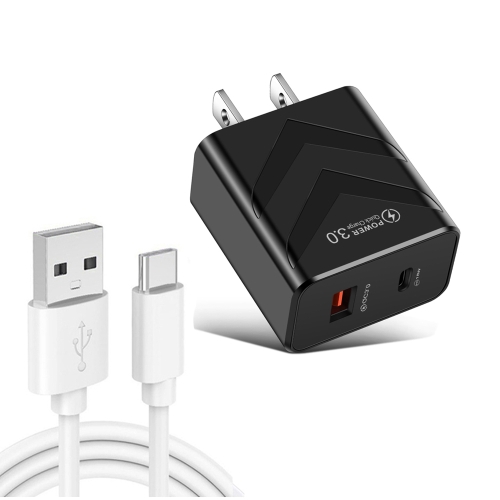 

LZ-715 20W PD + QC 3.0 Dual-port Fast Charge Travel Charger with USB to Type-C Data Cable, US Plug(Black)