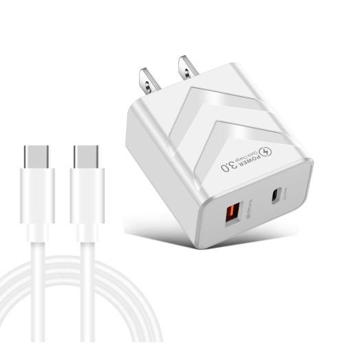 

LZ-715 20W PD + QC 3.0 Dual Ports Fast Charging Travel Charger with USB-C / Type-C to USB-C / Type-C Data Cable, US Plug(White)