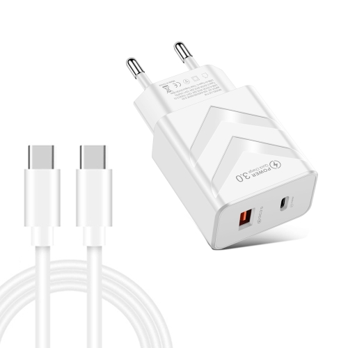 

LZ-715 20W PD + QC 3.0 Dual Ports Fast Charging Travel Charger with USB-C / Type-C to USB-C / Type-C Data Cable, EU Plug(White)