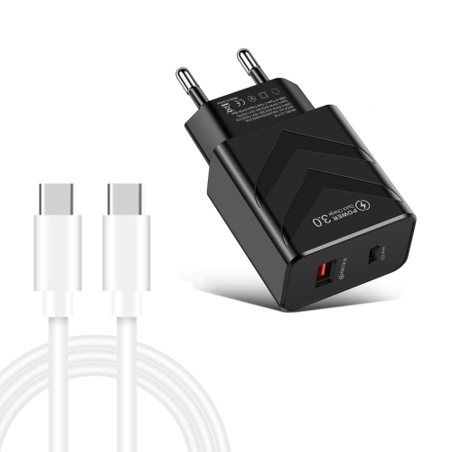 

LZ-715 20W PD + QC 3.0 Dual Ports Fast Charging Travel Charger with USB-C / Type-C to USB-C / Type-C Data Cable, EU Plug(Black)