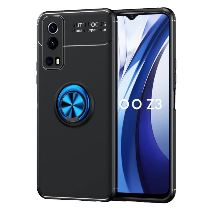 

For vivo IQOO Z3 5G Metal Ring Holder 360 Degree Rotating TPU Case(Black+Blue)