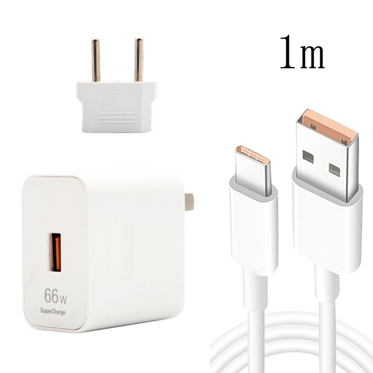 

66W USB Fast Charging Travel Charger With EU Plug Conversion Head + 6A USB to Type-C Flash Charging Data Cable, EU Plug(1m)