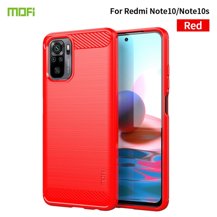 

For Xiaomi Redmi Note 10 / Note 10S MOFI Gentleness Series Brushed Texture Carbon Fiber Soft TPU Case(Red)