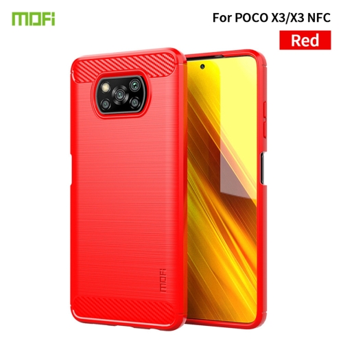 

For Xiaomi POCO X3 / X3 NFC MOFI Gentleness Series Brushed Texture Carbon Fiber Soft TPU Case(Red)