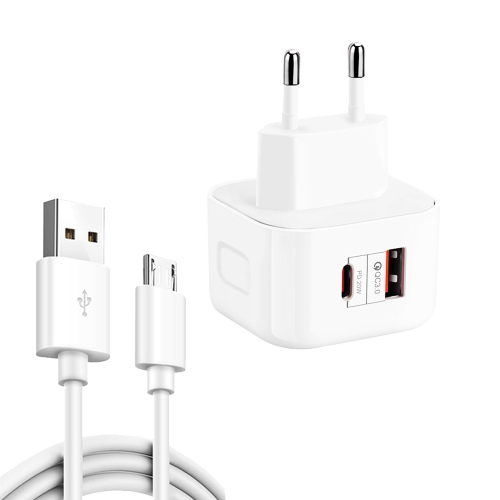 

YSY-6087PD 20W PD3.0 + QC3.0 Dual Fast Charge Travel Charger with USB to Micro USB Data Cable, Plug Size:EU Plug